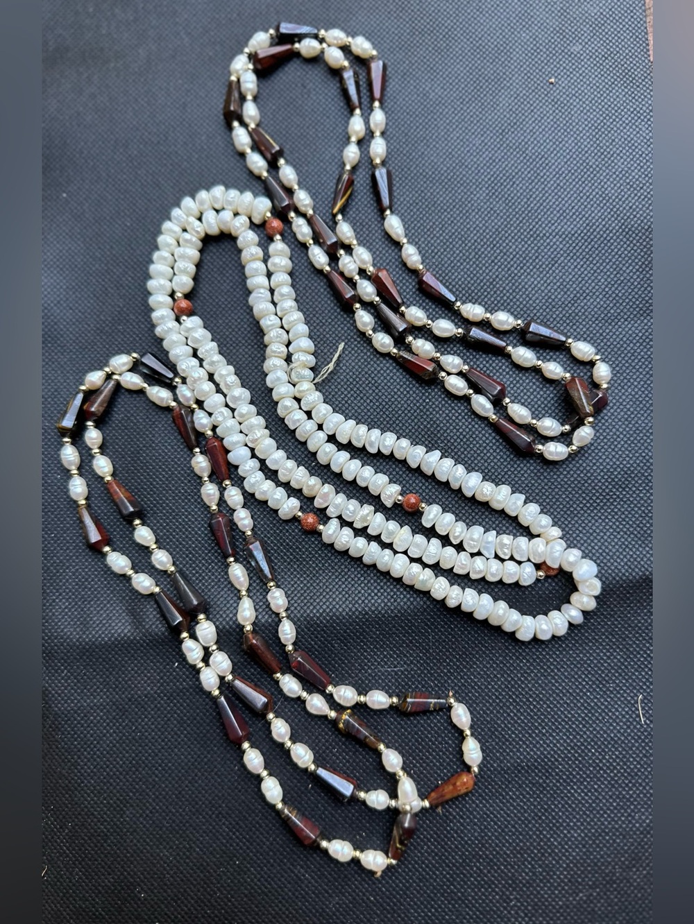 Freshwater Pearl a nd Brown Bead 3 Necklace set - Elegant Women's Jewelry 16”